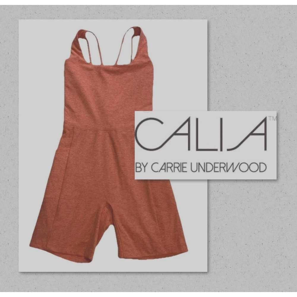 CALIA -NEW- Women's SMALL Lustralux YOGA Bodysuit Shorts Coral Heather UPF50 NWT